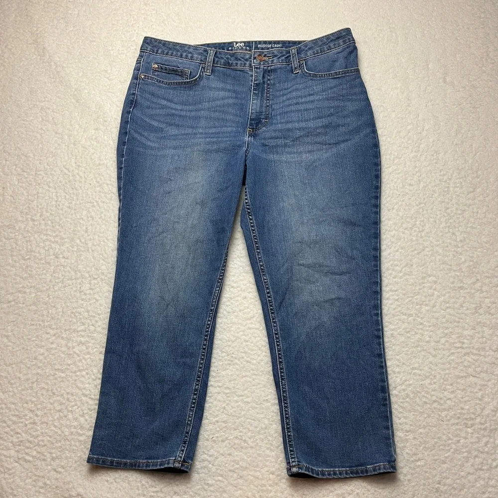 Lee Riders Capri Jeans Womens 14‎ Blue Midrise Capri Stretch Denim Cropped Pants